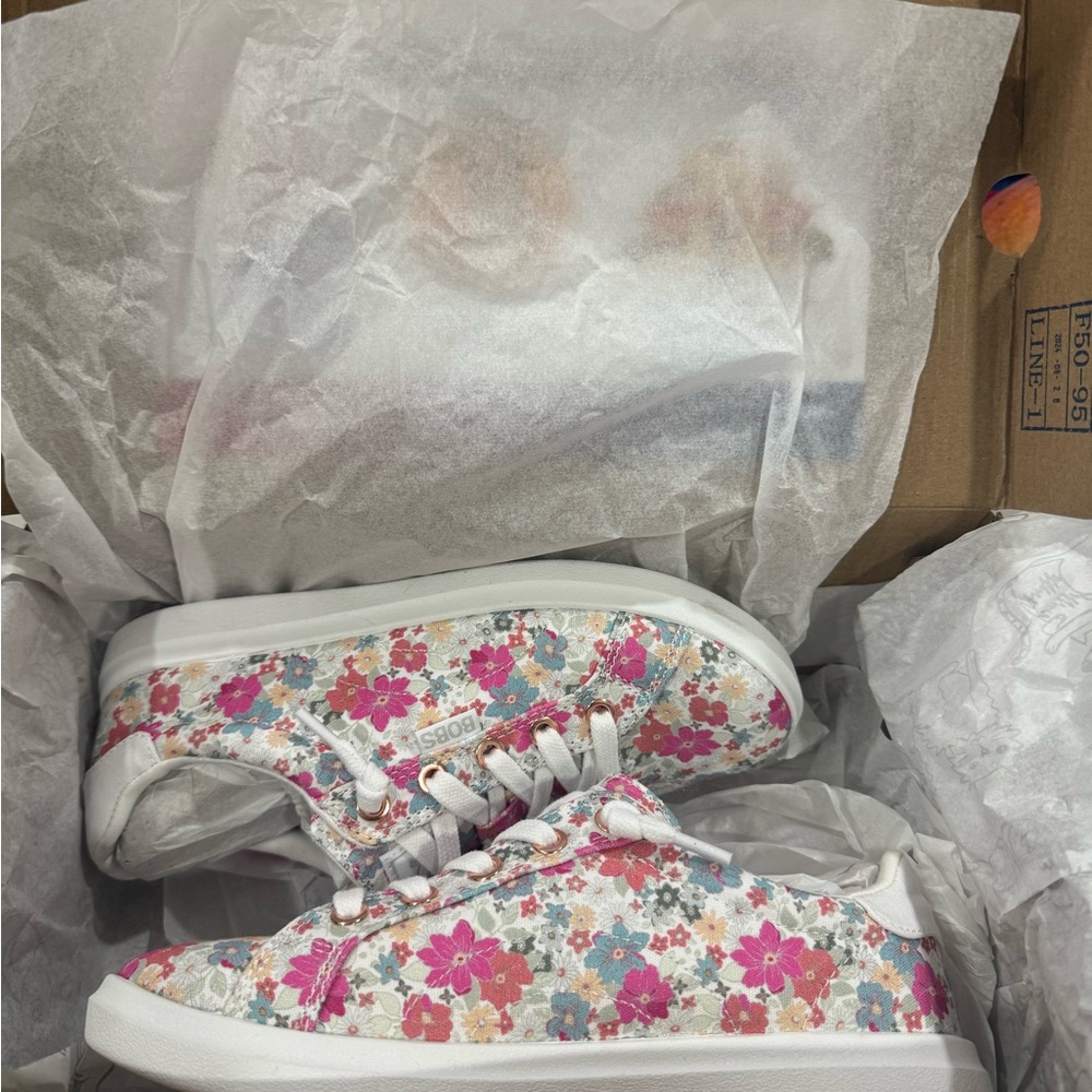 Skechers Pink and White Slip-On Floral Sneakers